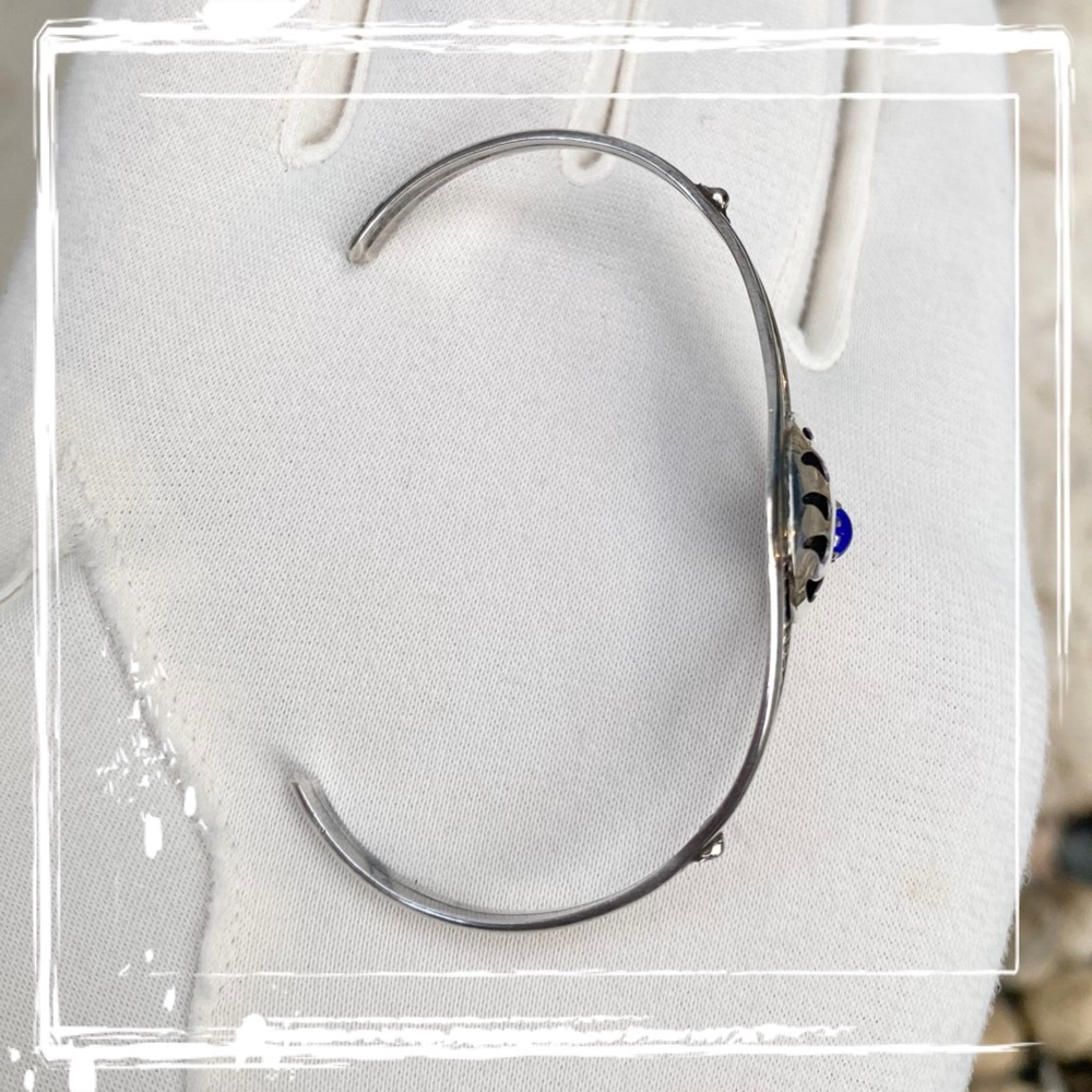 Lapis Lazuli Sterling Silver Bear Paw Navajo Baby Cuff Bracelet - Picture 7 of 8